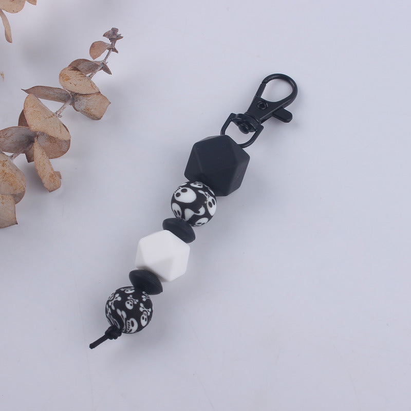 Llavero con cuentas de leopardo de silicona al por mayor